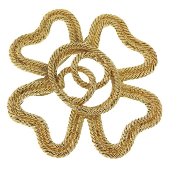 CHANEL COCO Mark vintage Clover Brooch Plated Gold Women - Picture 1 of 5